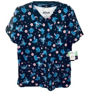 NEW DISNEY Lilo and Stitch Scrub Top Shirt Short Sleeves Medium Black Women’s